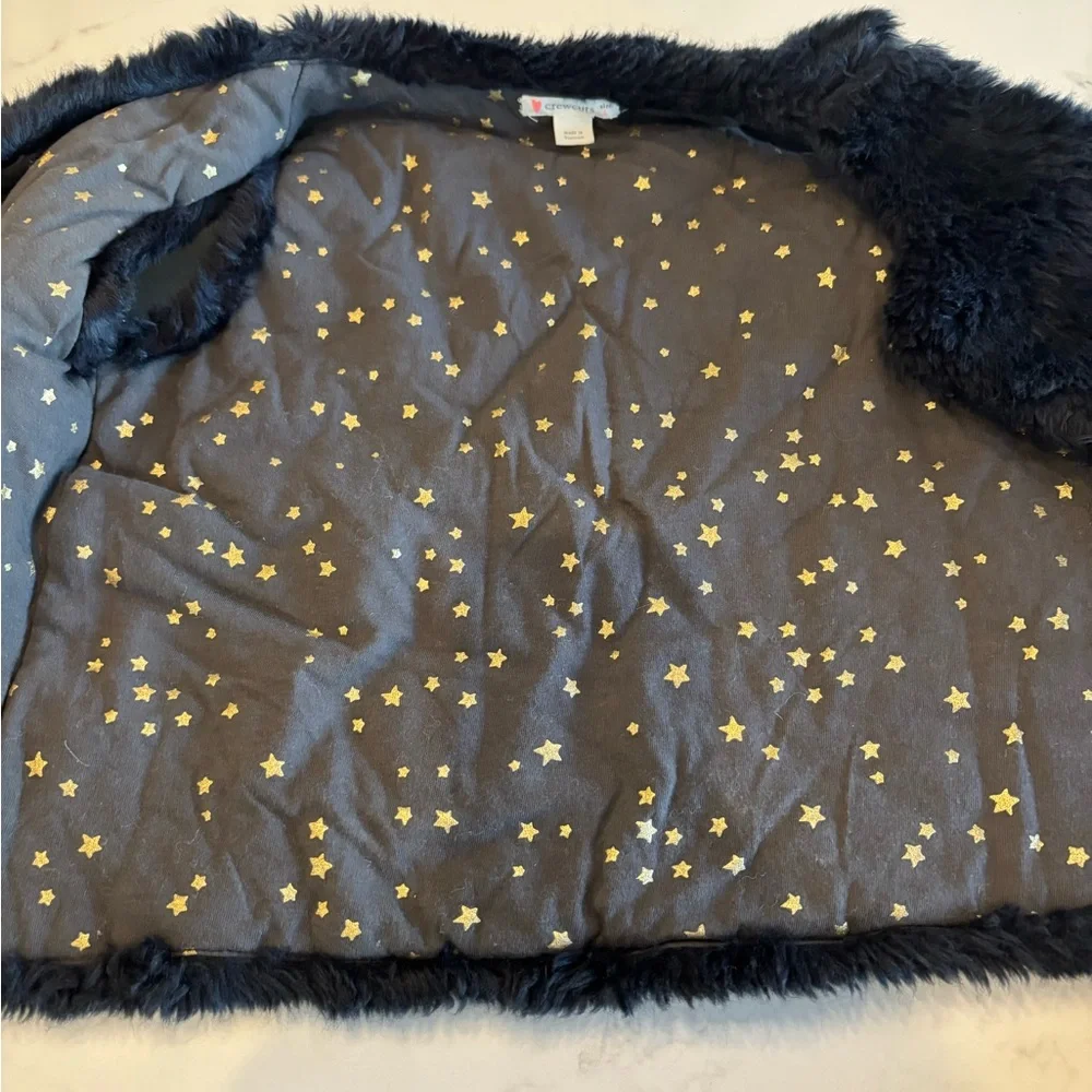 Crewcuts Navy Faux Fur Vest with Gold Star Lining